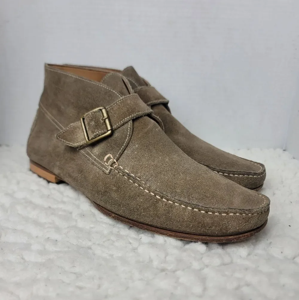 John Varvatos Monk Strap Chukka Boots Men's 10.5 Suede Moc Toe Made In Italy